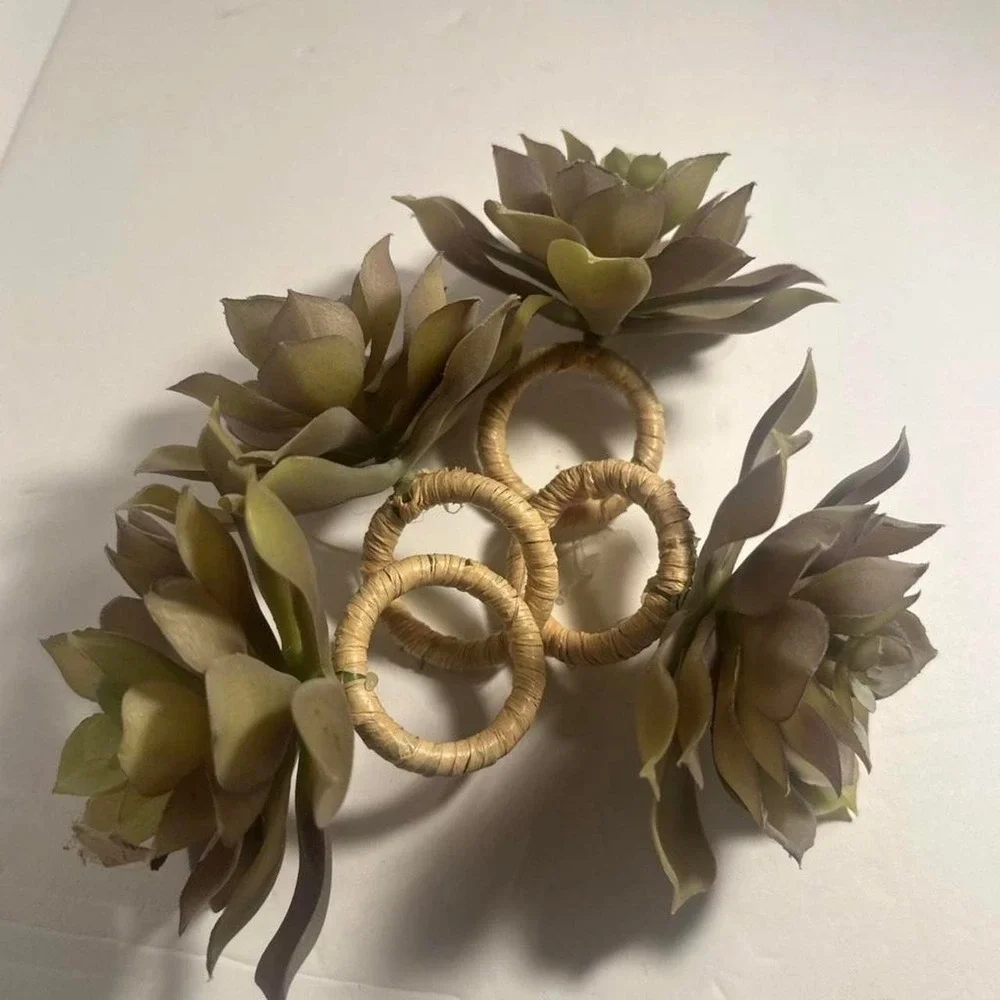 NWT Napkin Rings Lotus Green Faux Succulent Set Of 4 Garden rings